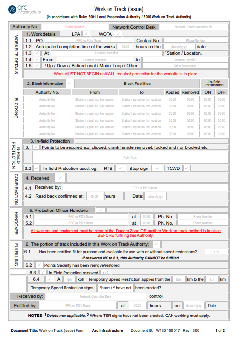 Work On Track Authority (WOTA) Pad